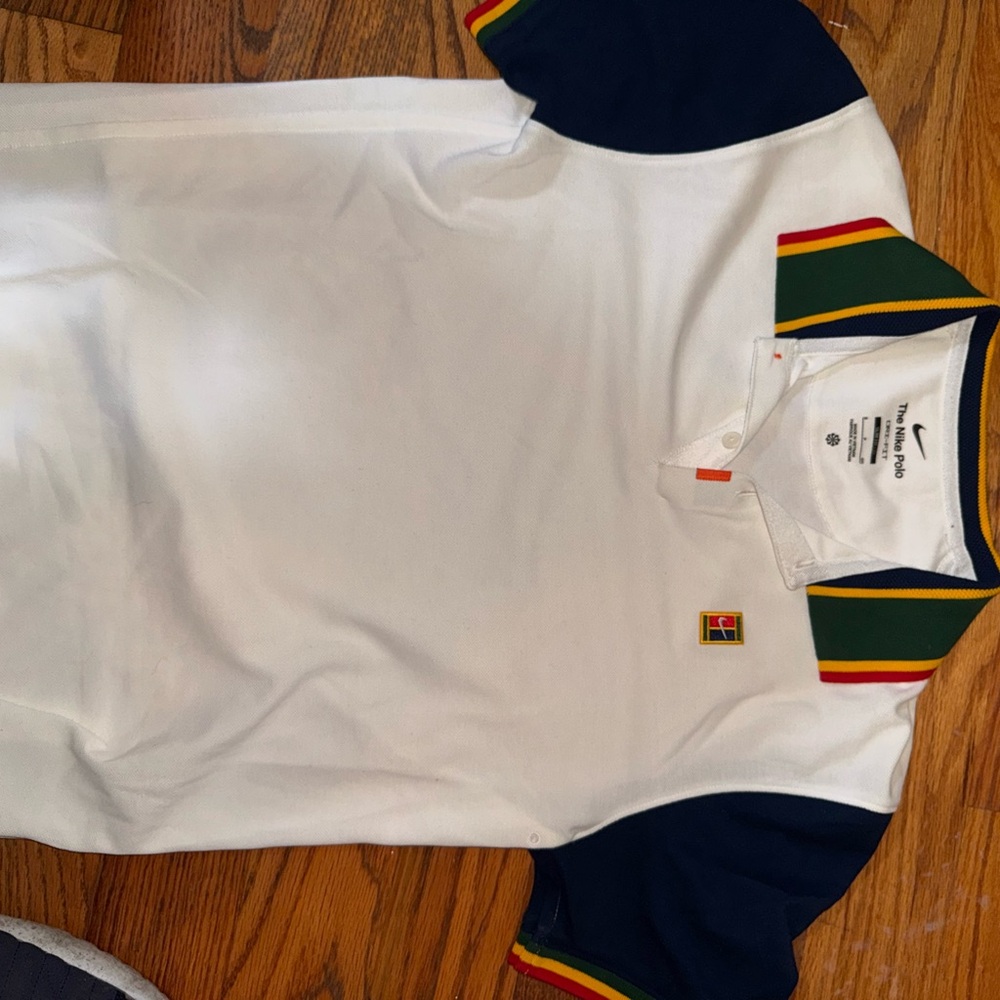 Nike White Polo Shirt with Multicolor Collar